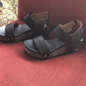 Wedge black two strapped sandals